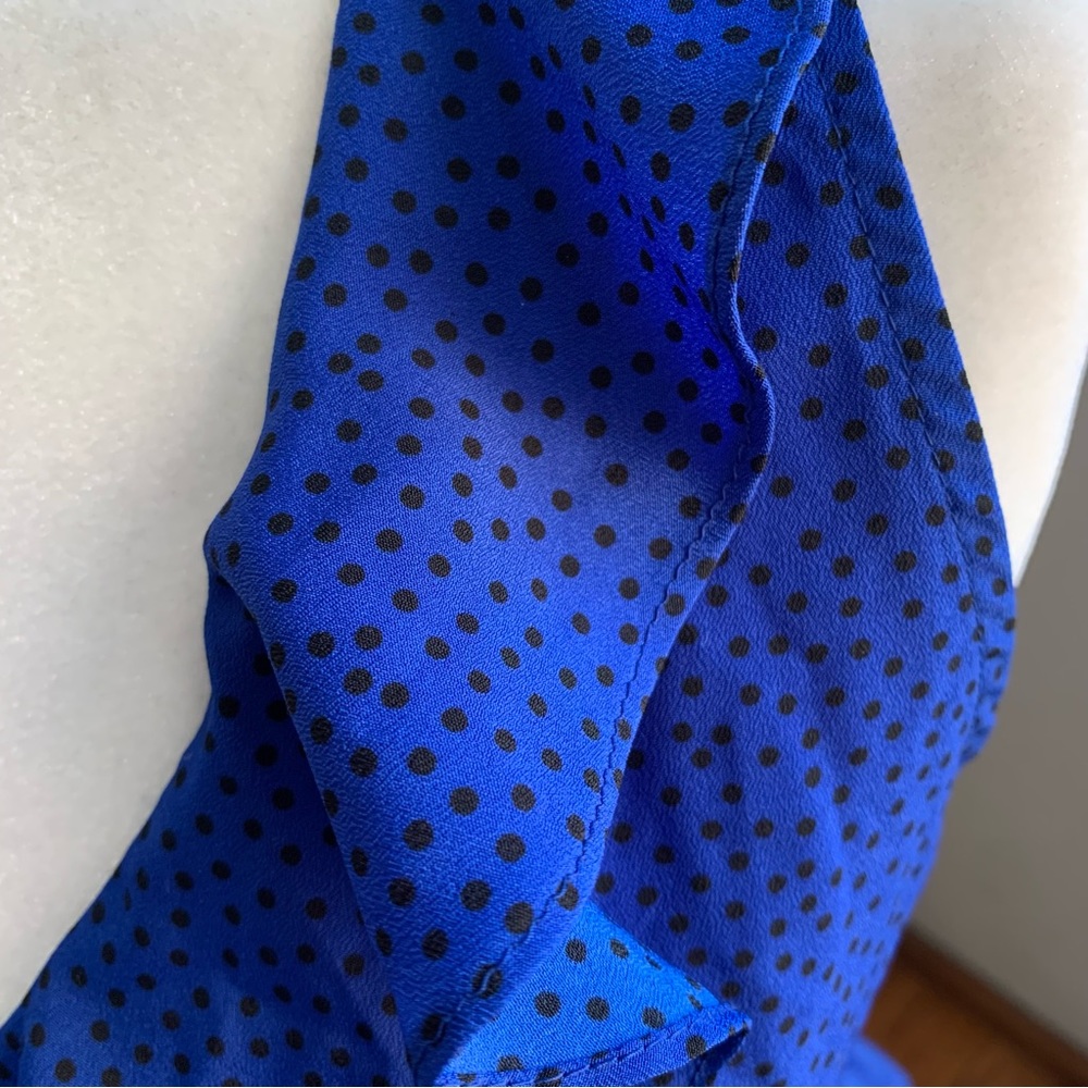 Motherhood Maternity | Royal Blue w/ Black dots Ruffle Blouse Tank Top | Sz S - Picture 8 of 13